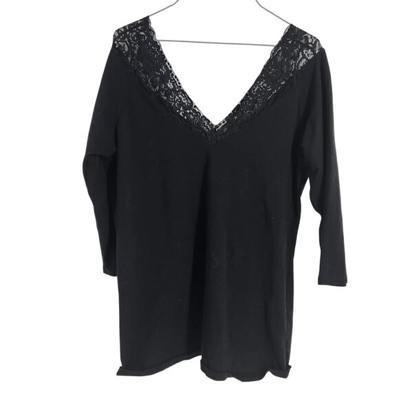 Torrid Black 3/4 Length V-Neck Lace Trim Top Womens Size 2X - Picture 1 of 3